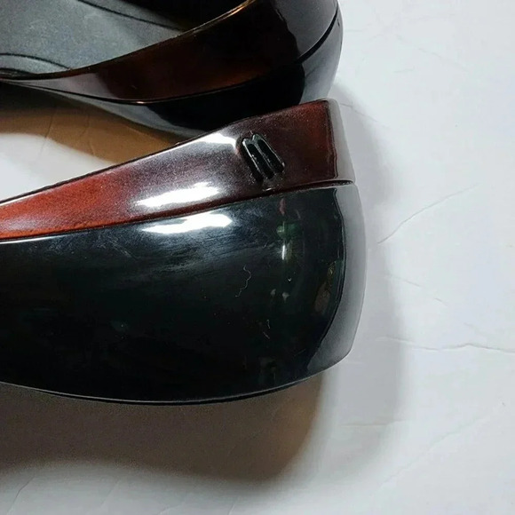 Melissa Black Tortoise Bow & Gold Detail Size 8 Peep Toe  Jelly PVC - Picture 6 of 9
